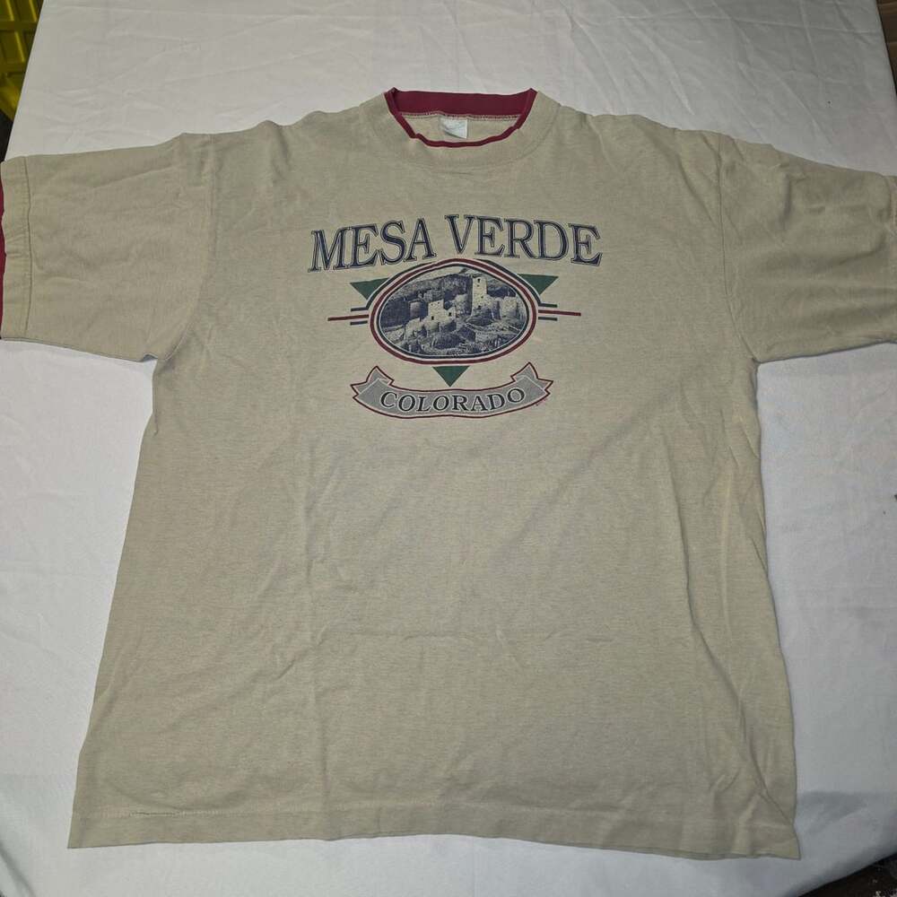 Vintage 90s Mesa Verde Colorado National Park Graphic Ringer T-Shirt